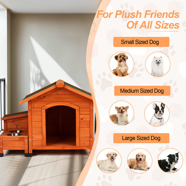 Wooden Cat & Dog House - Fir with Food Bowl & Storage