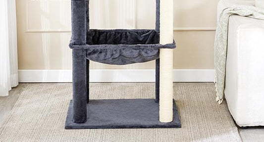 60 Inch Multi-Level Cat Tree For Indoor Cats With Plush Hammock