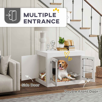 Dog Crate Furniture with 360° Rotatable Removable Dog Bowls