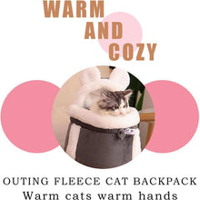 Warm fleece carrier backpack bag for cats with soft interior and cozy design