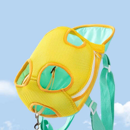 Yellow Carrier Backpack with Leg Holes for small pets with breathable mesh design