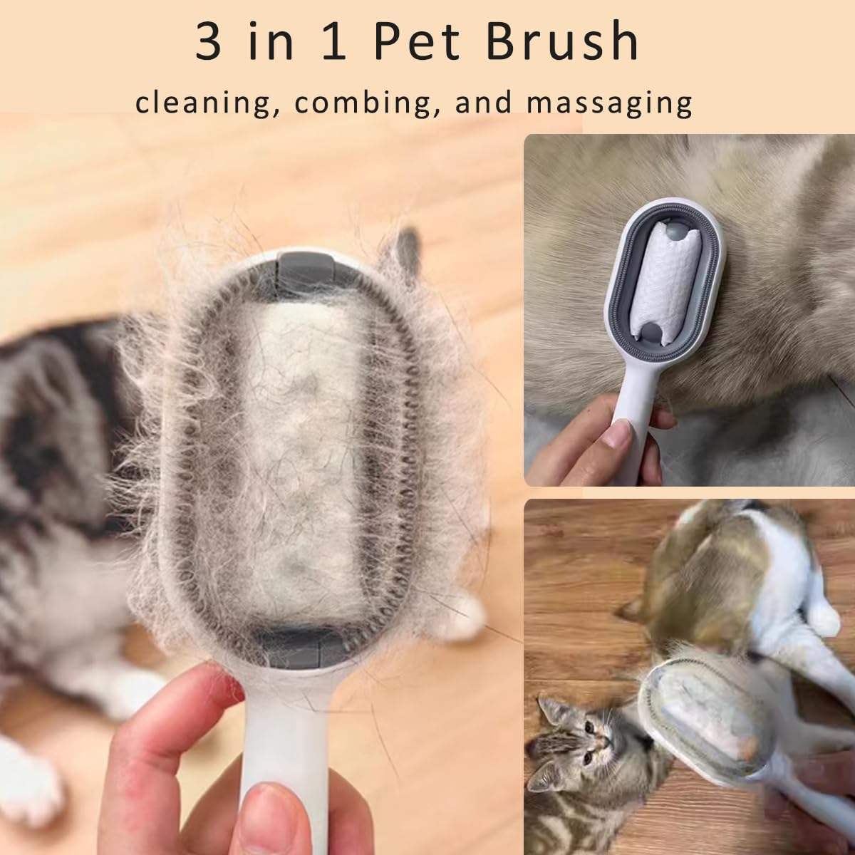 Wefulfil 3 in 1 Cat Grooming Brush for cleaning combing and massaging cats with removable fur