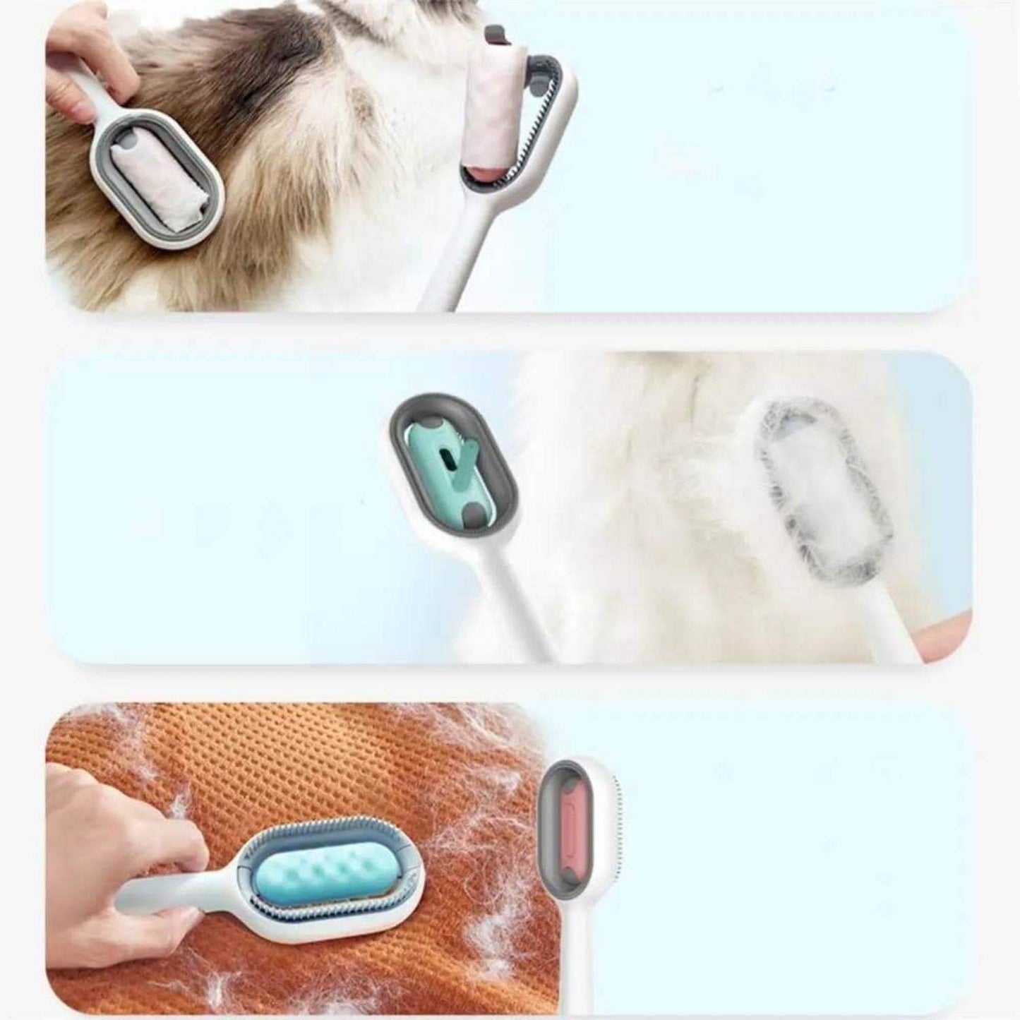 Wefulfil Cat Grooming Brush with self-cleaning design removing loose fur from cats and fabric surfaces