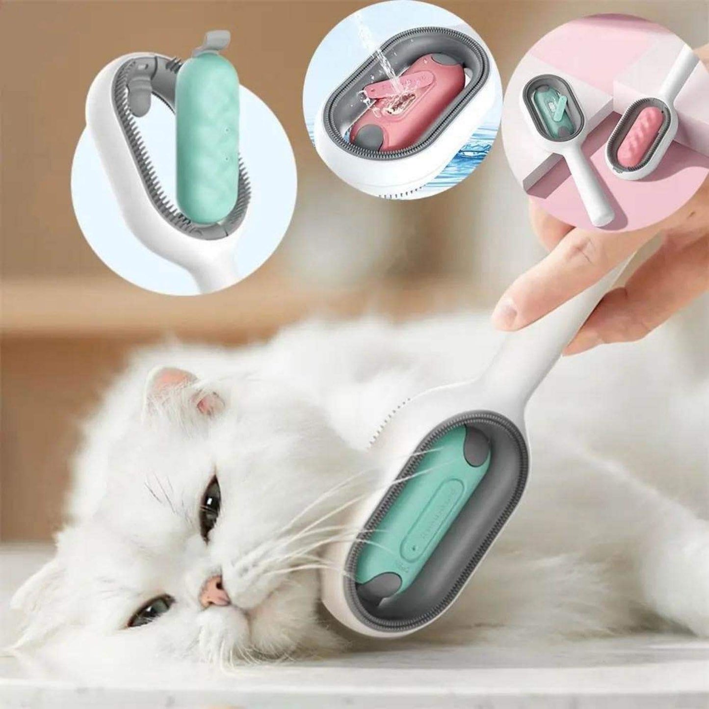 Wefulfil Cat Grooming Brush with soft bristles and removable hair collector for easy cleaning