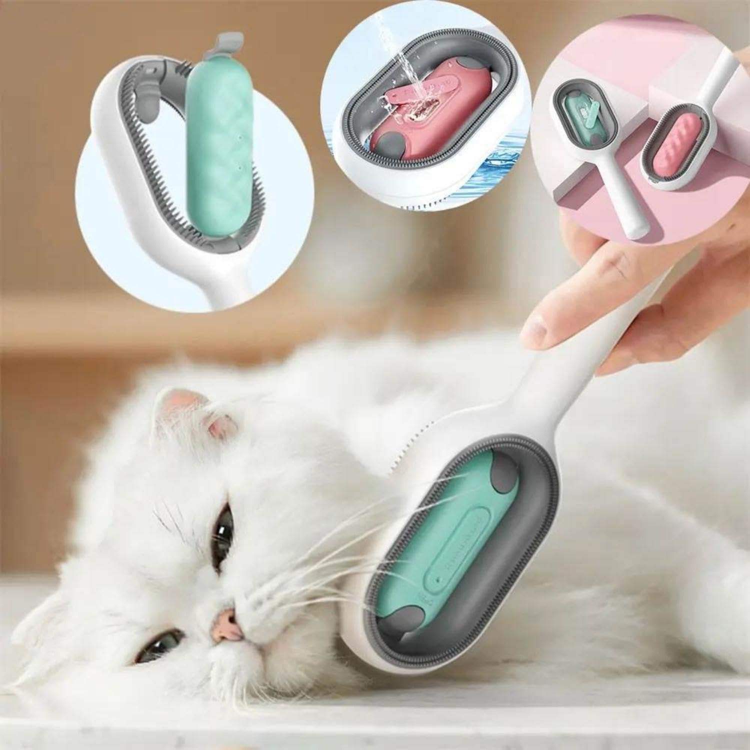 Wefulfil Cat Grooming Brush with soft bristles and removable hair collector for easy cleaning