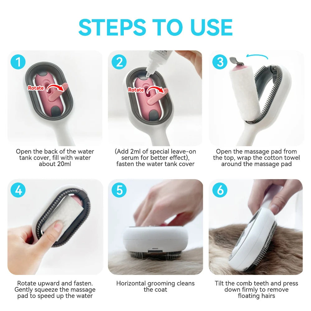 Wefulfil Cat Grooming Brush with water tank and massage pad for effective fur cleaning and hair removal