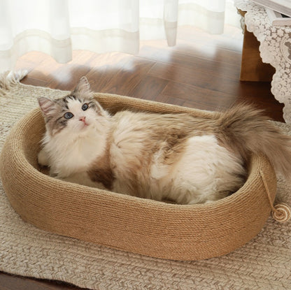 Wefulfil cat scratching board with cozy design featuring a fluffy cat resting inside