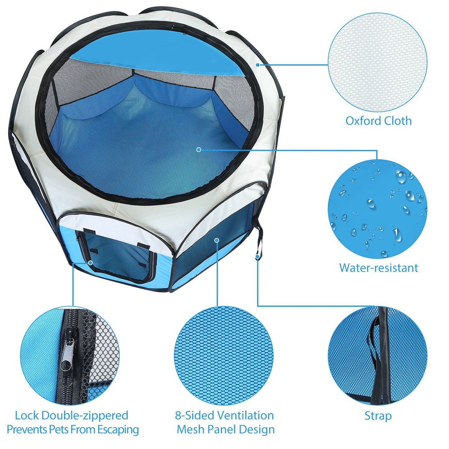 Portable Foldable Pet Tent - 8-Panel Exercise Pen with Dual Zippers