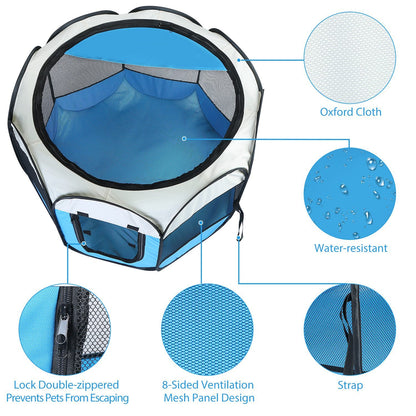 Portable Foldable Pet Tent - 8-Panel Exercise Pen with Dual Zippers