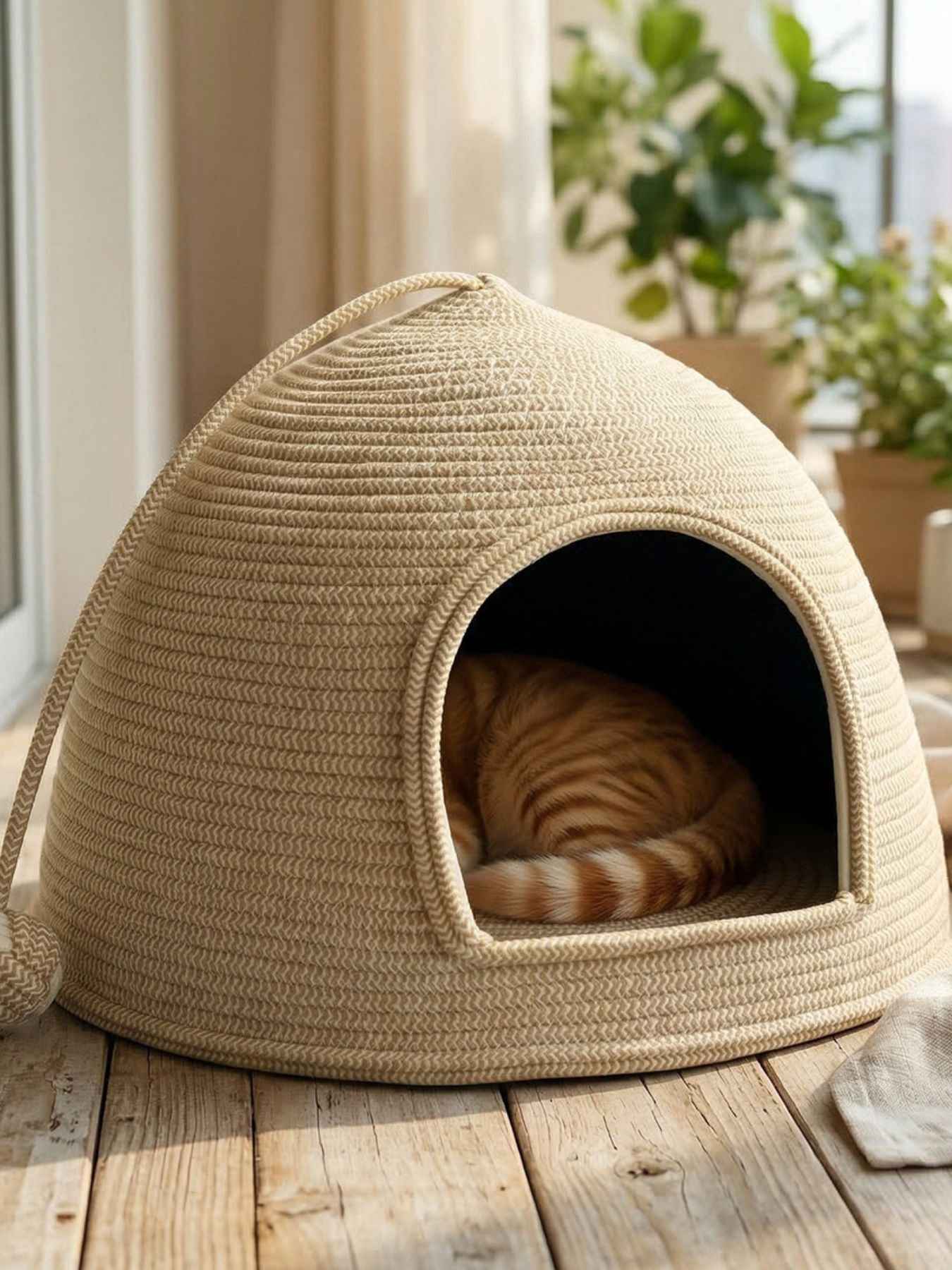 Cat Rope Dome Nest - Semi-Enclosed Cotton Woven Bed