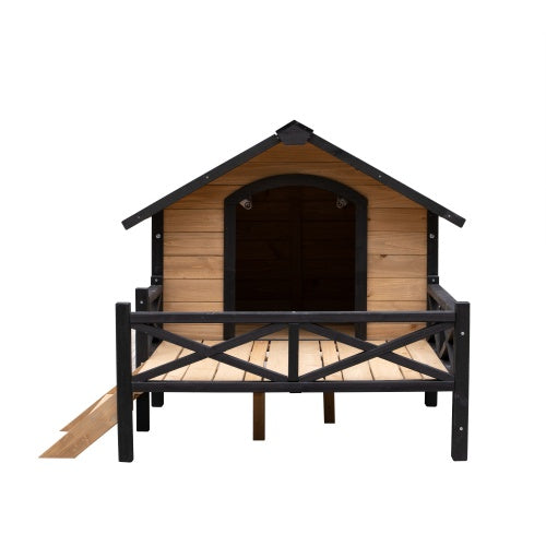 Large Wooden Dog House - Outdoor Cabin with Porch