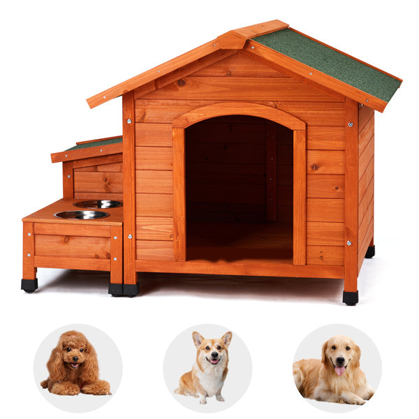 Wooden Cat & Dog House - Fir with Food Bowl & Storage