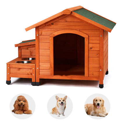Wooden Cat & Dog House - Fir with Food Bowl & Storage