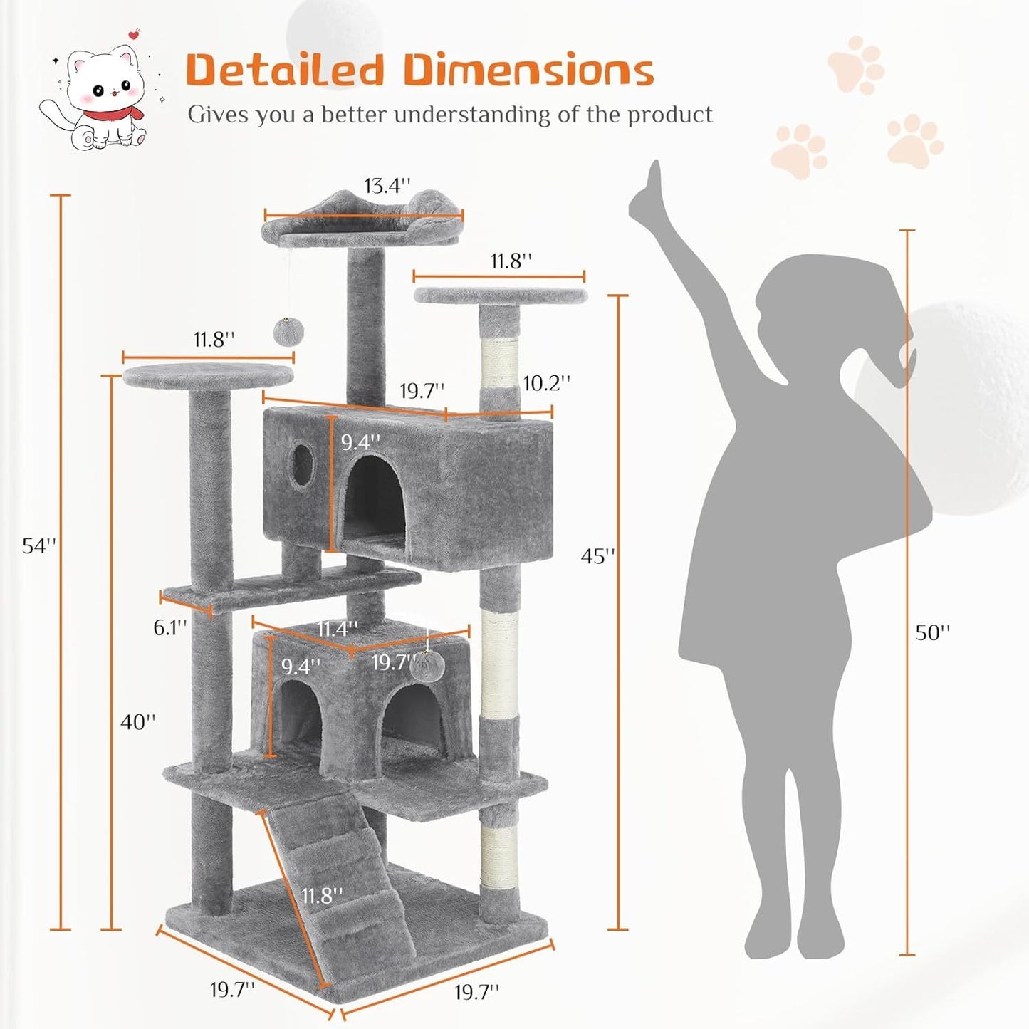 54 Inch Multi-Level Cat Tree Tower