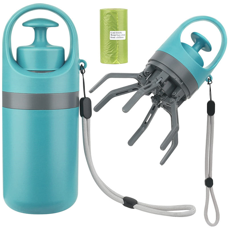 Portable Dog Pooper Scooper - Built-in Bag Dispenser & 8-Claw Pickup