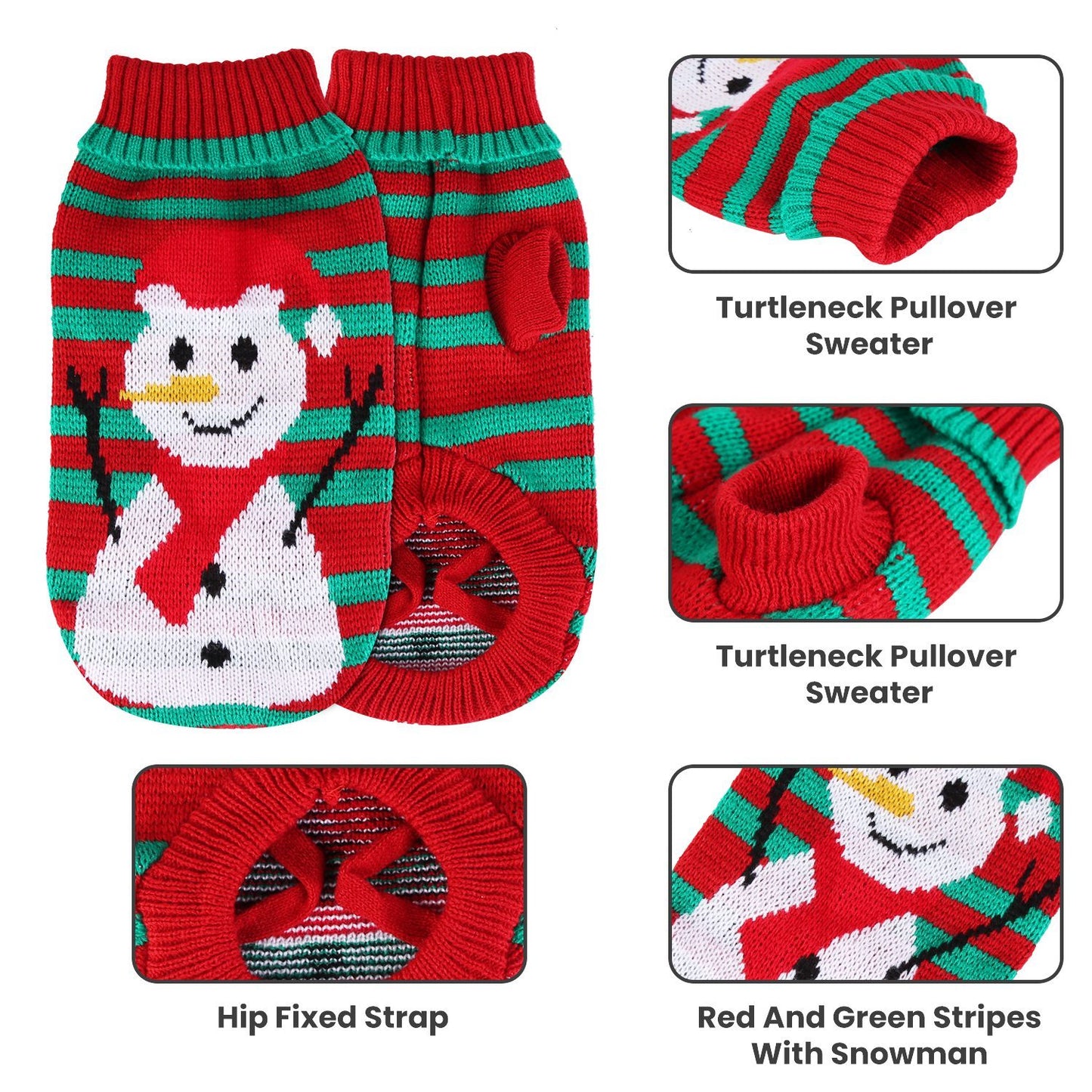 Christmas Pet Turtleneck Sweater - Snowman & Stripe Holiday Patterns