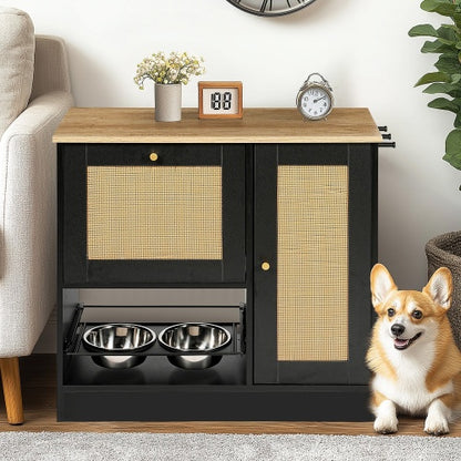 Elevated Dog Bowl Stand - 2 Bowls with Storage Cabinet