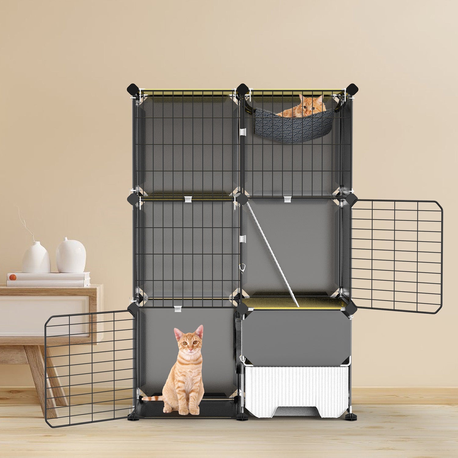 3 Tier Cat Cage Indoor With Litter Box Hammock Detachable Metal Wire Cat Kennel Cat House Cat Enclosure With Ladder For 1-2 Kittens - Purrfect Pet Haven