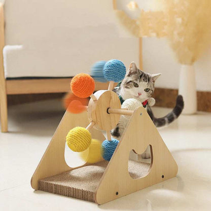 Interactive Wooden Cat Scratch Toy with Rotating Balls - Purrfect Pet Haven