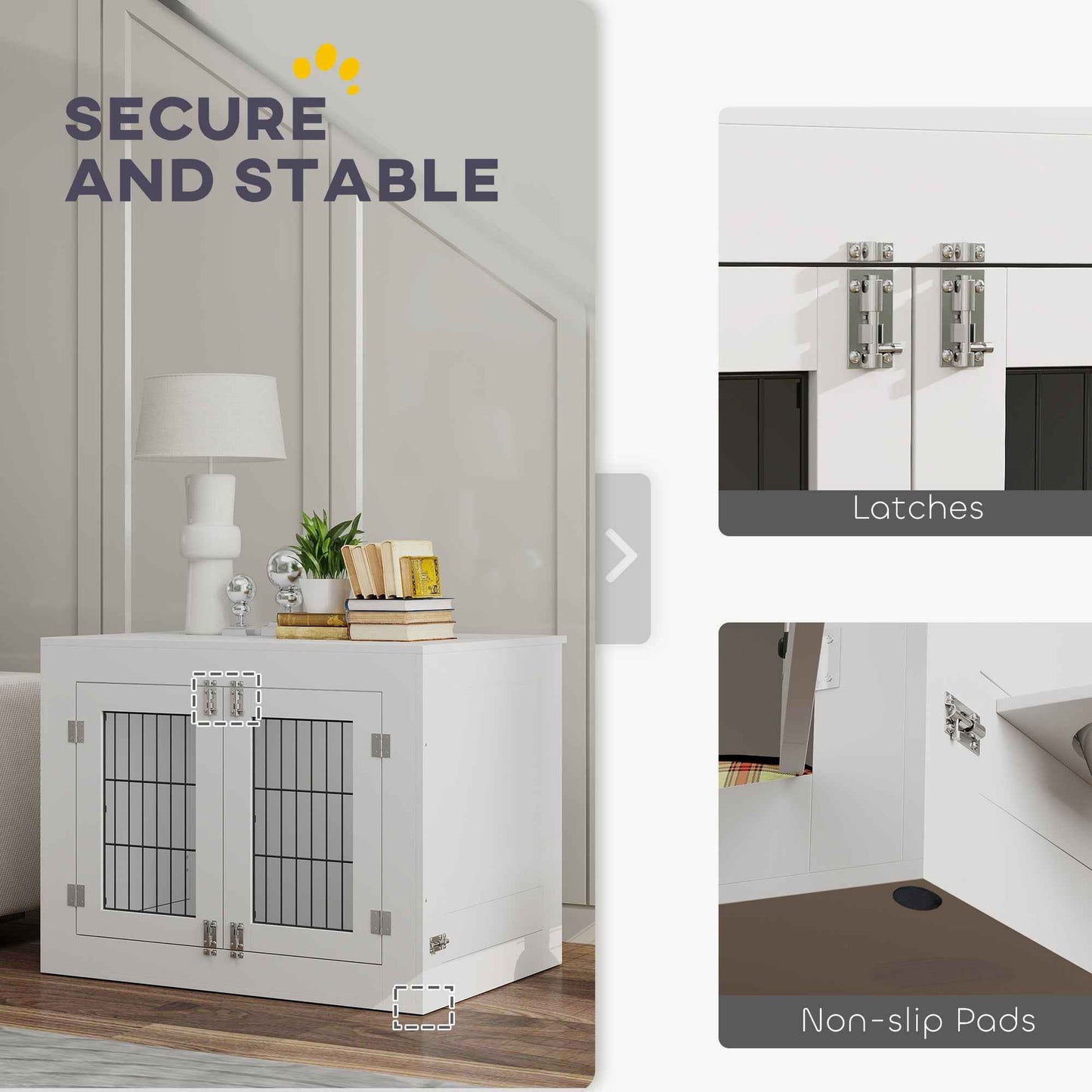 Dog Crate Furniture with 360° Rotatable Removable Dog Bowls