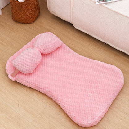 Soft Plush Calming Cushion Pet Bed Mat with Pillow - Fits Dogs Cats