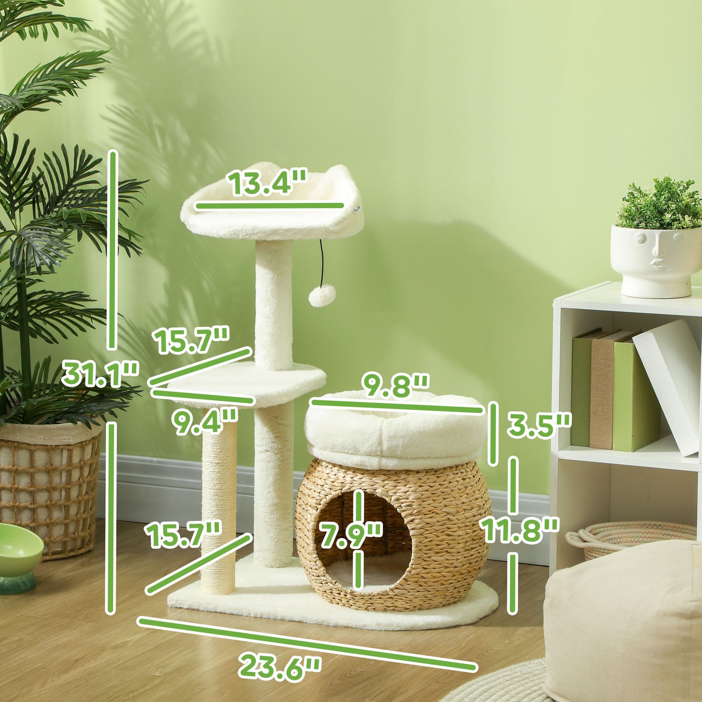Cat Tree Tower 31" - Dual Beds Condo Sisal Posts Toy Ball