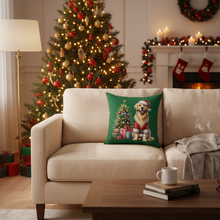 Christmas Golden Retriever pillow in cozy living room