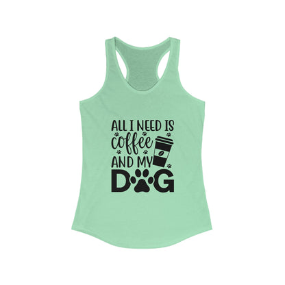 Mint green Coffee Dog Lover's Racerback Tank with a coffee cup and dog paw print graphic