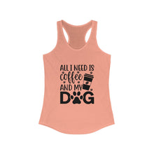 Printify Coffee Dog Lover's Racerback Tank in pink with coffee and dog graphic design