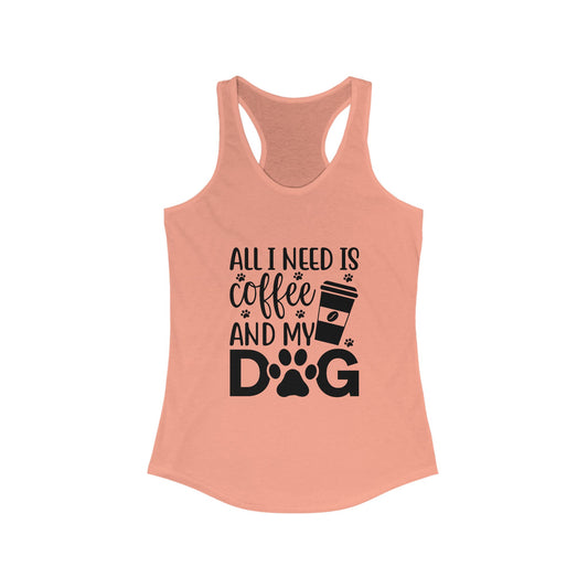 Printify Coffee Dog Lover's Racerback Tank in pink with coffee and dog graphic design