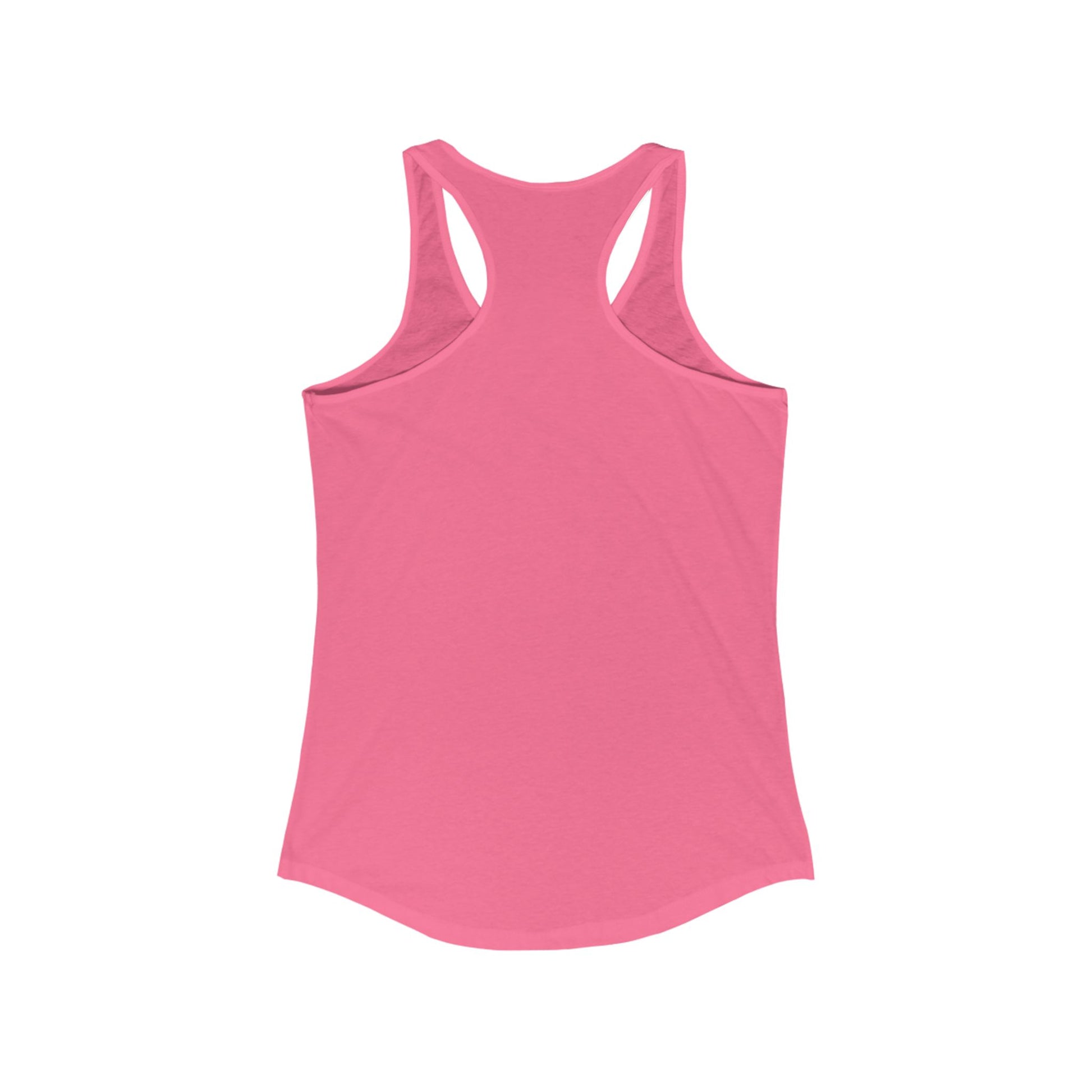 Pink Coffee Dog Lover's Racerback Tank by Printify shown from the back with sleeveless design