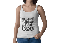 White Coffee Dog Lover's Racerback Tank with coffee and dog paw print design by Printify