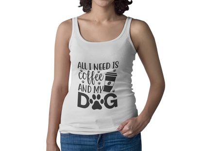 White Coffee Dog Lover's Racerback Tank with coffee and dog paw print design by Printify