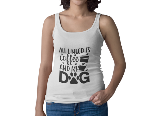 White Coffee Dog Lover's Racerback Tank with coffee and dog paw print design by Printify