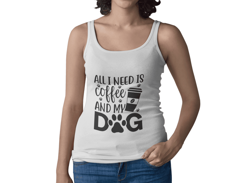 White Coffee Dog Lover's Racerback Tank with coffee and dog paw print design by Printify