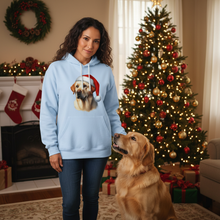 Comfort Colors Golden Retriever Santa Hat Hoodie - Hydrangea - Holiday Lifestyle