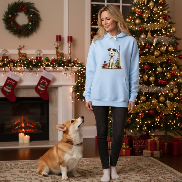 Comfort Colors Whimsy Holiday Scene Hoodie - Hydrangea - Holiday Lifestyle