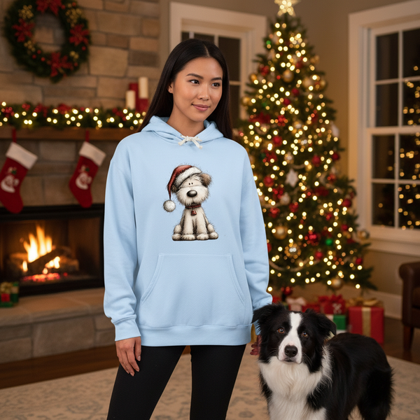 Comfort Colors Whimsy Santa Hat Hoodie - Hydrangea - Holiday Lifestyle