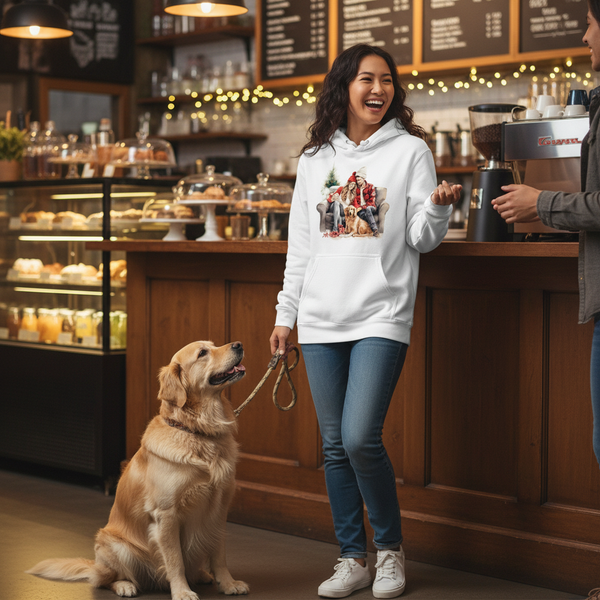 Cozy Couple & Golden Retriever Hoodie - White - Lifestyle Image