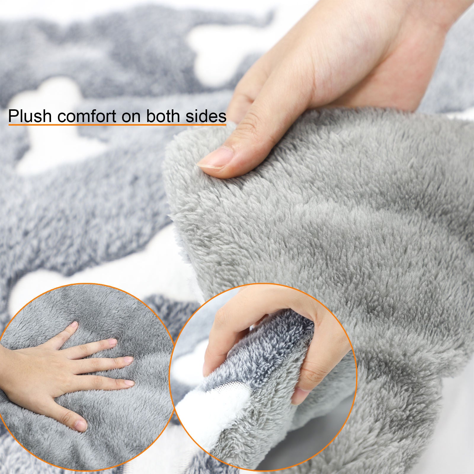 Wefulfil self-warming cat bed mat grey plush double sided close up showing soft thick pile and hand pressing