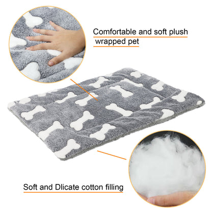 Wefulfil gray plush self-warming cat bed mat with white bone pattern and soft cotton filling