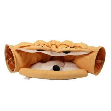 Wefulfil Cozy Pet Tunnel Bed in tan with soft cushioned interior for small pets