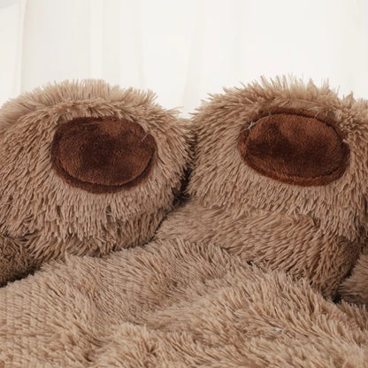 Purrfect Pet Haven paw-shaped pet bed plush brown faux fur with raised paw pads for cats and small dogs