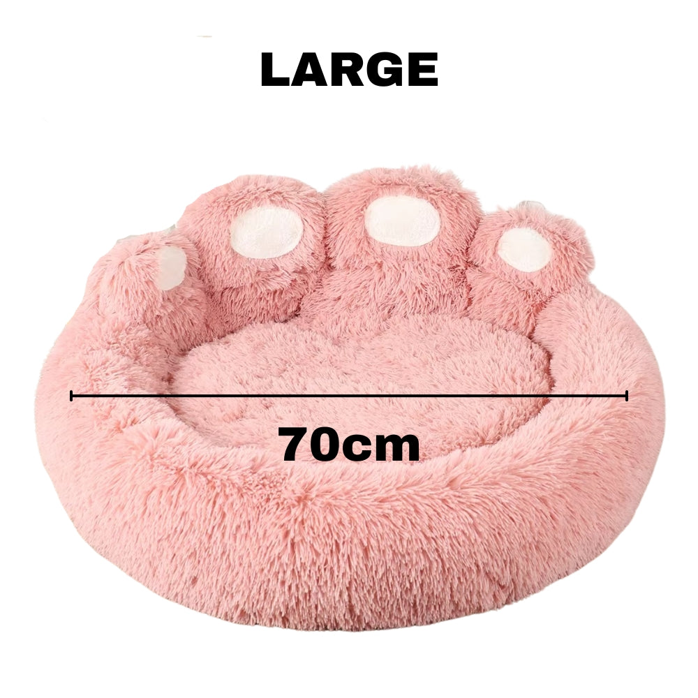 Purrfect Pet Haven large pink fluffy paw-shaped pet bed 70 cm with raised toe bolsters and soft cushion