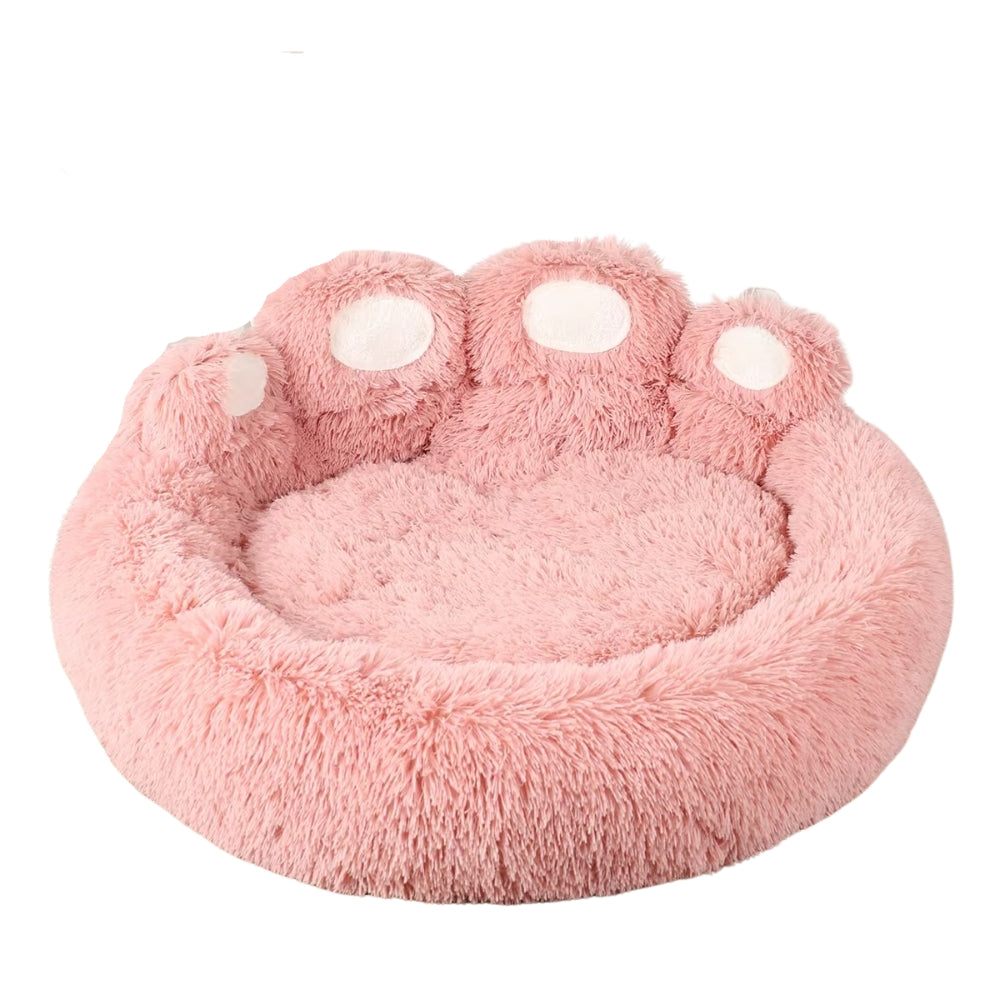 Purrfect Pet Haven pink fluffy paw-shaped pet bed plush round donut cushion for cats dogs