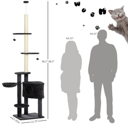 Wefulfil adjustable floor to ceiling cat tree tall sisal scratching post with platforms cubby and hanging toys