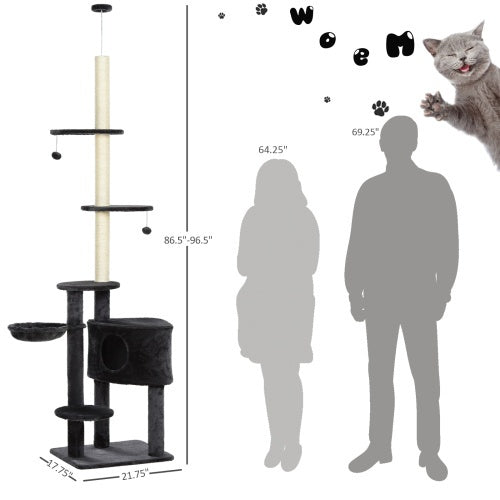 Wefulfil adjustable floor to ceiling cat tree tall sisal scratching post with platforms cubby and hanging toys