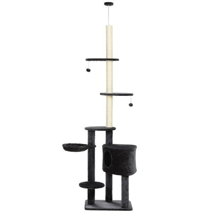 Wefulfil adjustable floor to ceiling cat tree with sisal pole condo hammock and three platforms in black