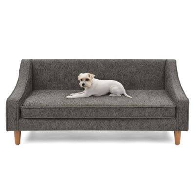 Wefulfil Dog Sofa Bed gray upholstered sofa with wooden legs and bolster sides with small white dog