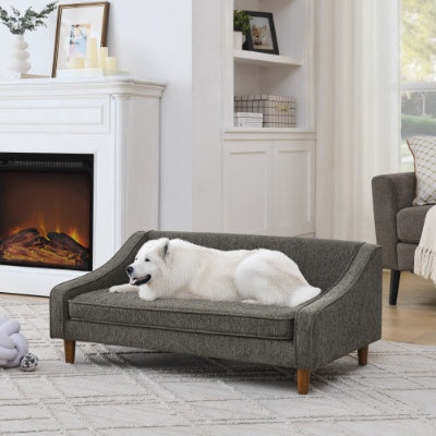 Dog Sofa Bed Wefulfil gray upholstered sofa style bed with wooden legs and white dog in living room near fireplace